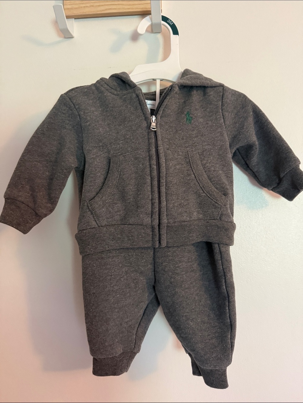 Ralph Lauren Charcoal Gray Hooded Zip Sweatshirt & Joggers Set 3 month
